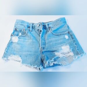 Levi's Shorts 501 Women’s 26 Denim Jean Distressed Button Fly Blue Shorty Shorts